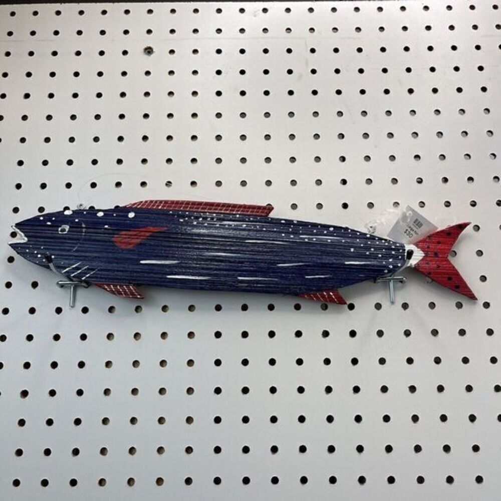 Nautical Palm Frond Art Red White Blue 17in Hand Painted One Of A Kind